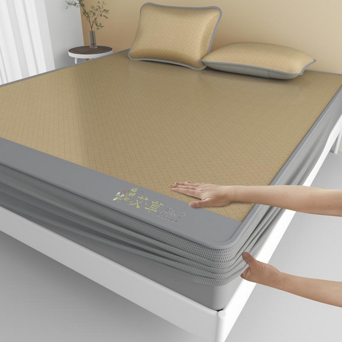 91家纺网 家纺一手货源 找家纺 好福居 2026新款舒适亲肤凉感艾草驱蚊席床笠款 艾草驱蚊席-咖床笠款