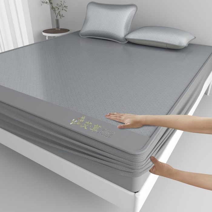 91家纺网 家纺一手货源 找家纺 好福居 2026新款舒适亲肤凉感艾草驱蚊席床笠款 艾草驱蚊席-灰床笠款