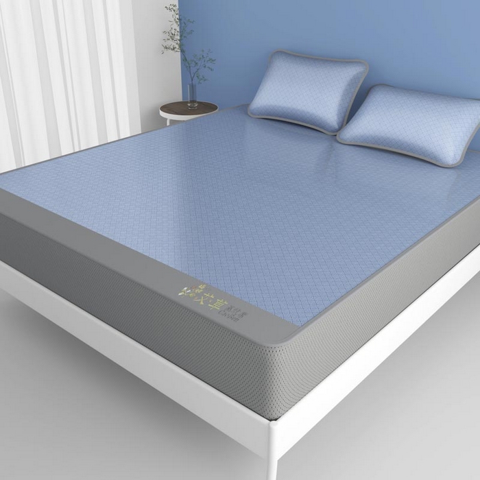 91家纺网 家纺一手货源 找家纺 好福居 2026新款舒适亲肤凉感艾草驱蚊席床笠款 艾草驱蚊席-蓝床笠款