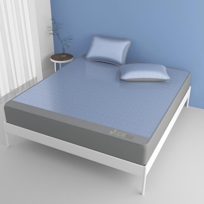 91家纺网 家纺一手货源 找家纺 好福居 2026新款舒适亲肤凉感艾草驱蚊席床笠款 艾草驱蚊席-蓝床笠款