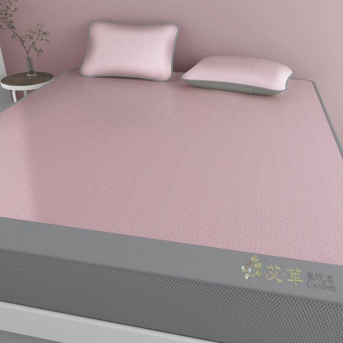 91家纺网 家纺一手货源 找家纺 好福居 2026新款舒适亲肤凉感艾草驱蚊席床笠款 艾草驱蚊席-粉床笠款