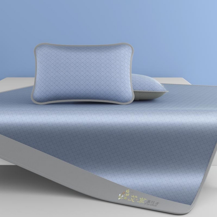 91家纺网 家纺一手货源 找家纺 好福居 2026新款舒适亲肤凉感艾草驱蚊席床笠款 艾草驱蚊席-蓝床笠款