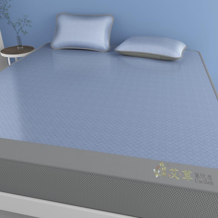 91家纺网 家纺一手货源 找家纺 好福居 2026新款舒适亲肤凉感艾草驱蚊席床笠款 艾草驱蚊席-蓝床笠款
