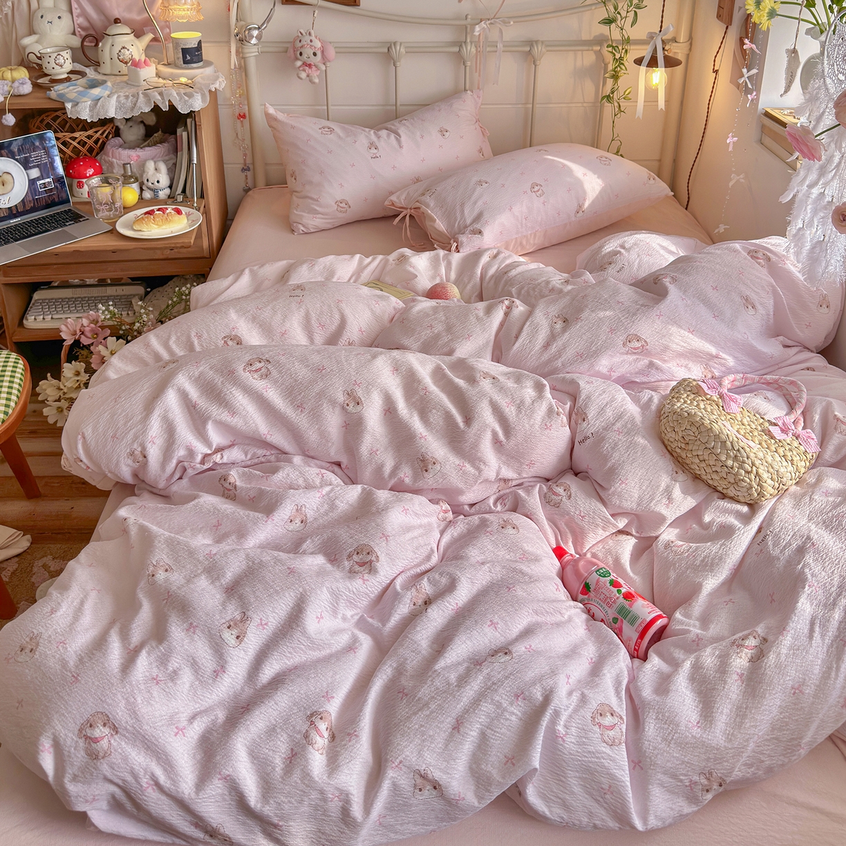 91家纺网 家纺一手货源 找家纺 （总）优选良品 2026新款小清新直播热卖款云感双层纱木棉四件套系列（小红书热款推荐）