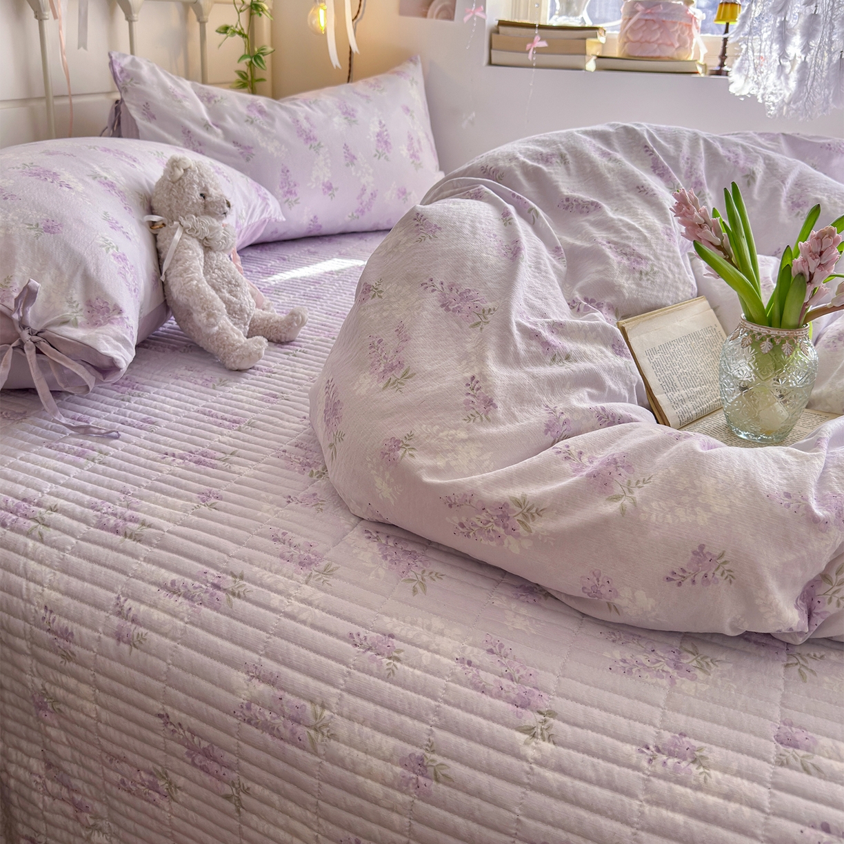 91家纺网 家纺一手货源 找家纺 （总）优选 2026新款小清新直播热卖款云感双层纱木棉床盖四件套系列