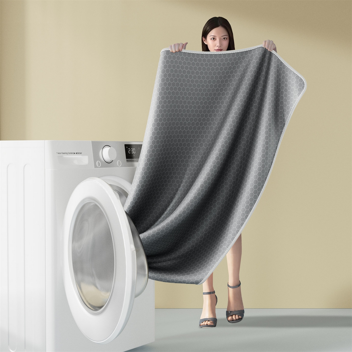 91家纺网 家纺一手货源 找家纺 好福居 2026新款蜂窝科技凉感席-床笠款 蜂窝款-深灰床笠款