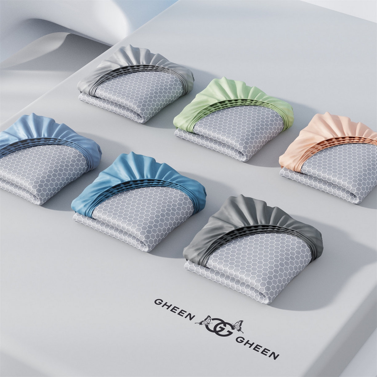 91家纺网 家纺一手货源 找家纺 好福居 2026新款蜂窝科技凉感席-床笠款 蜂窝款-深蓝床笠款