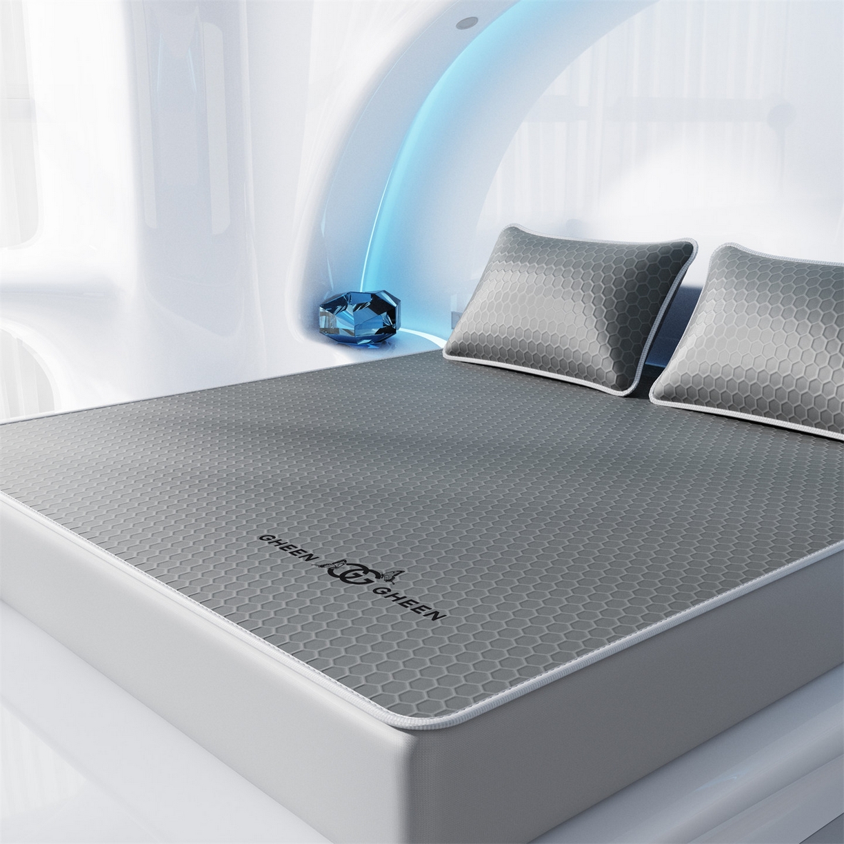 91家纺网 家纺一手货源 找家纺 好福居 2026新款蜂窝科技凉感席-床笠款 蜂窝款-深灰床笠款