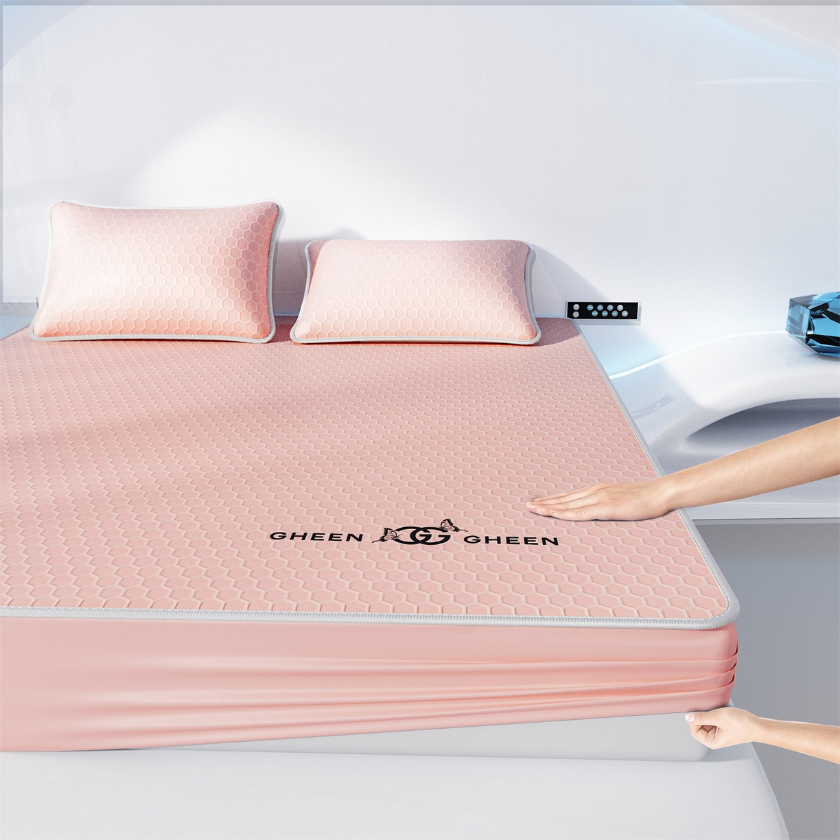 91家纺网 家纺一手货源 找家纺 好福居 2026新款蜂窝科技凉感席-床笠款 蜂窝款-玉色床笠款