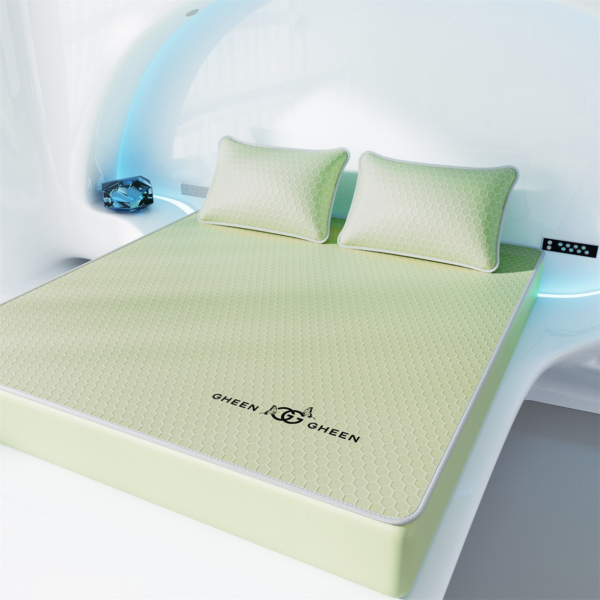 91家纺网 家纺一手货源 找家纺 好福居 2026新款蜂窝科技凉感席-床笠款 蜂窝款-绿色床笠款