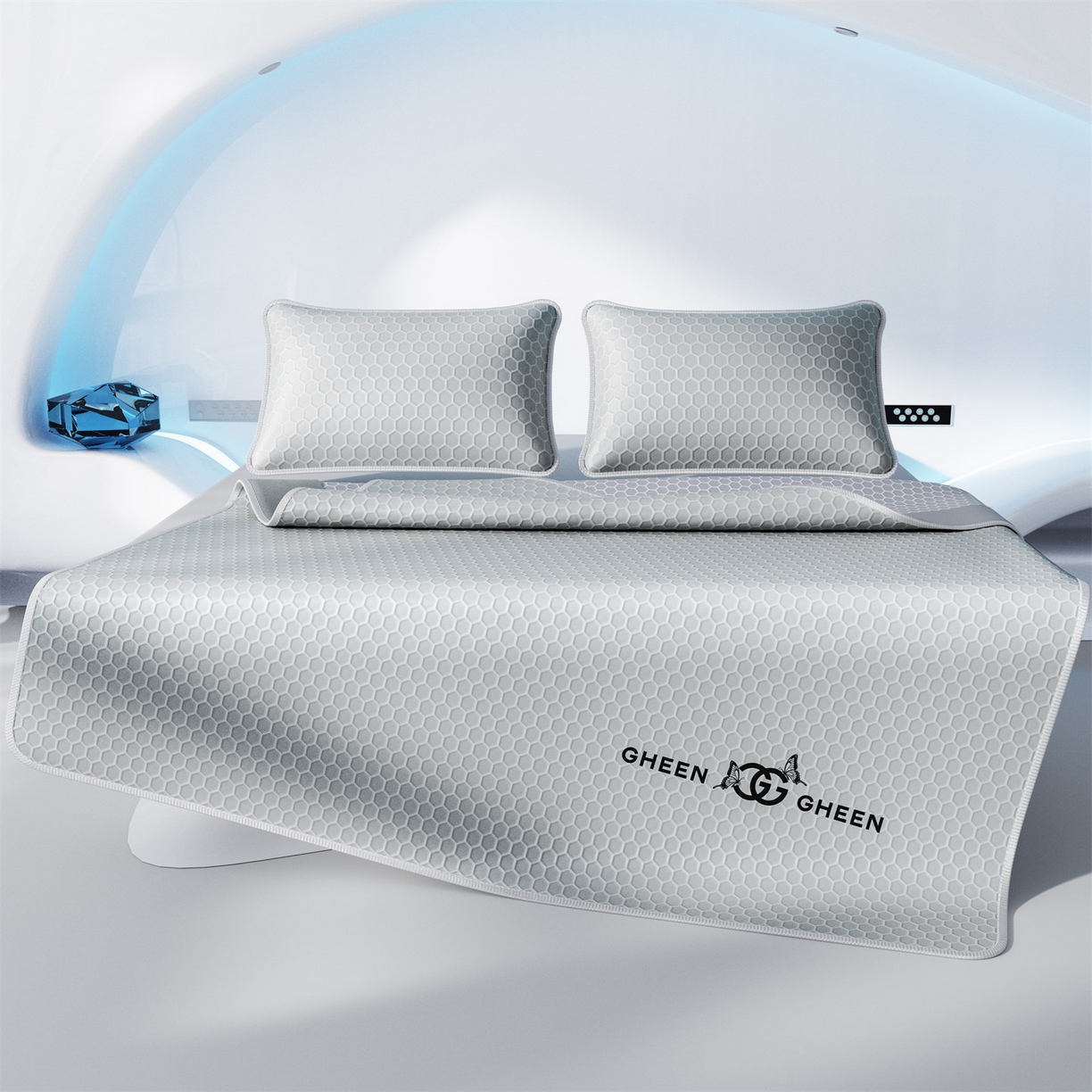 91家纺网 家纺一手货源 找家纺 好福居 2026新款蜂窝科技凉感席-床笠款 蜂窝款-浅灰床笠款