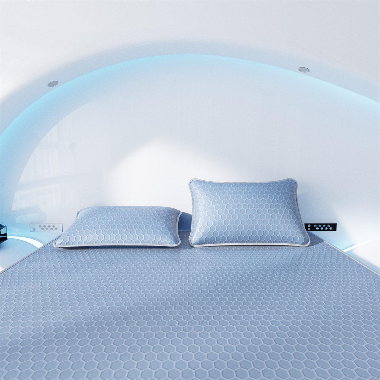 91家纺网 家纺一手货源 找家纺 好福居 2026新款蜂窝科技凉感席-床笠款 蜂窝款-浅蓝床笠款