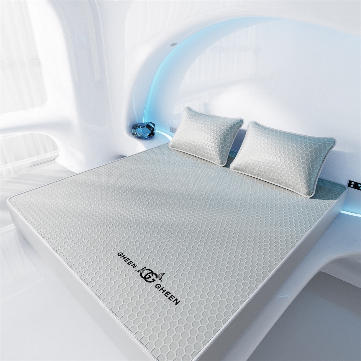 91家纺网 家纺一手货源 找家纺 好福居 2026新款蜂窝科技凉感席-床笠款 蜂窝款-浅灰床笠款