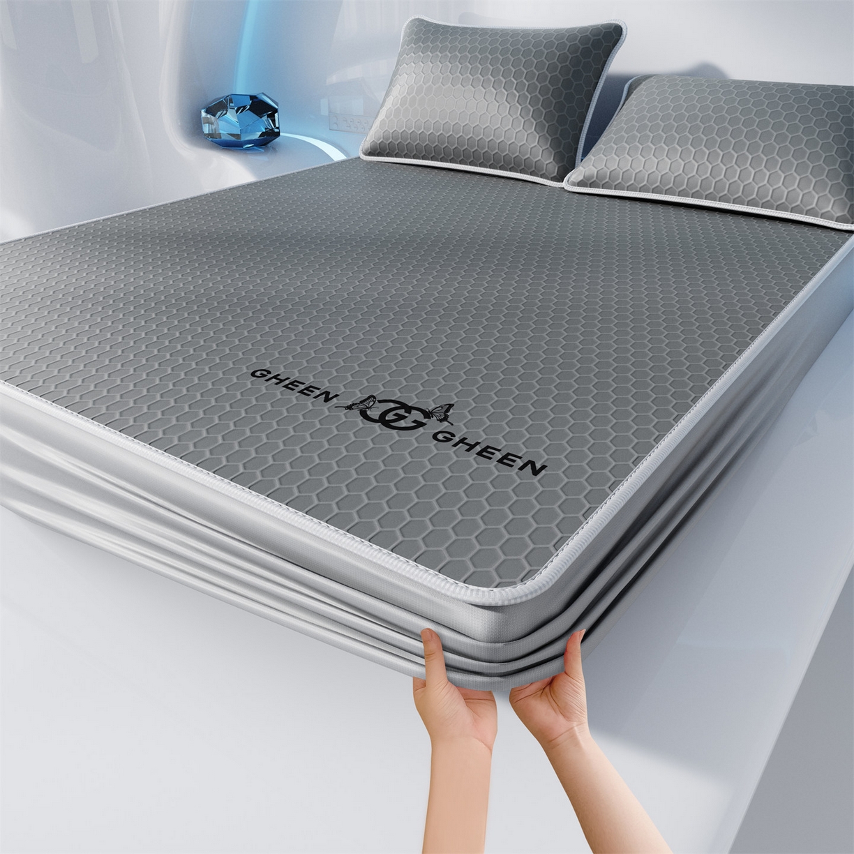 91家纺网 家纺一手货源 找家纺 好福居 2026新款蜂窝科技凉感席-床笠款 蜂窝款-深灰床笠款