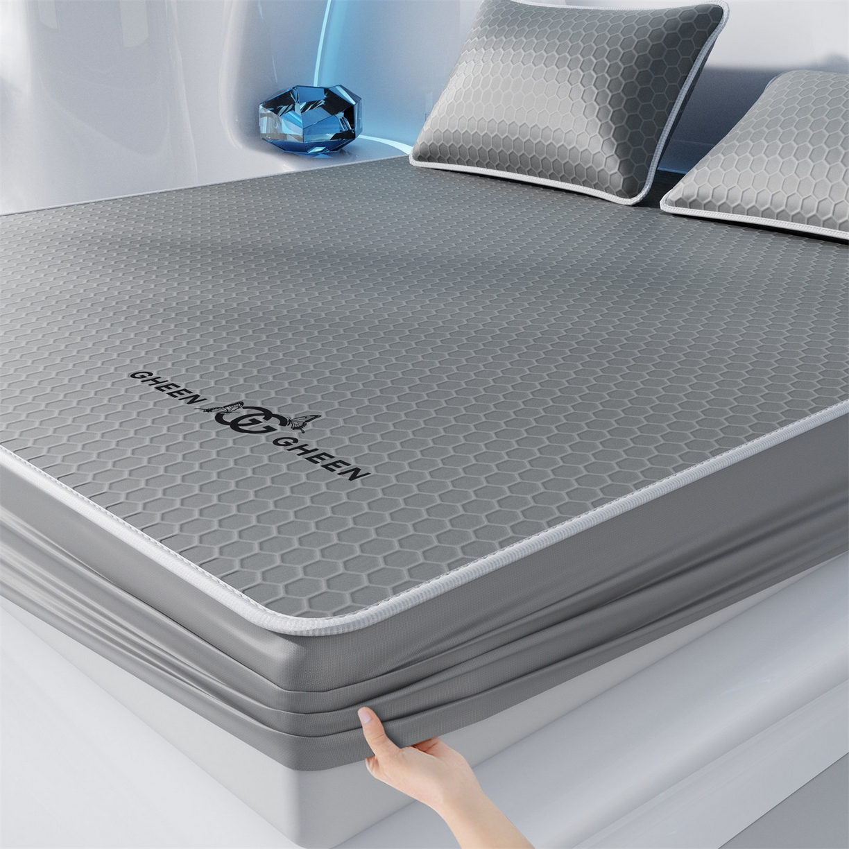 好福居 2026新款蜂窝科技凉感席-床笠款 蜂窝款-深灰床笠款