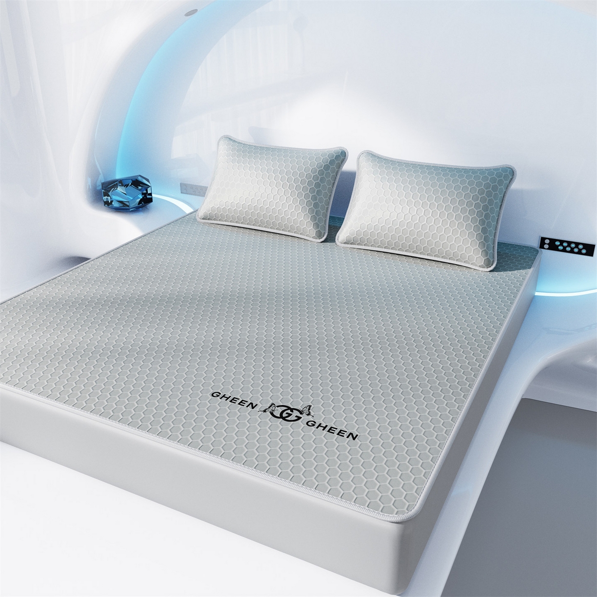 91家纺网 家纺一手货源 找家纺 好福居 2026新款蜂窝科技凉感席-床笠款 蜂窝款-浅灰床笠款