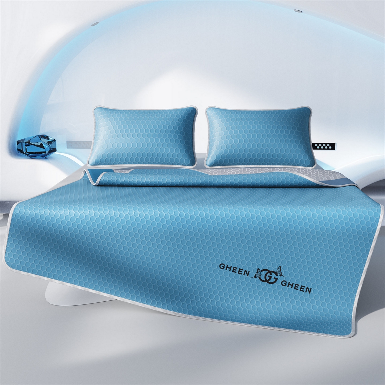 91家纺网 家纺一手货源 找家纺 好福居 2026新款蜂窝科技凉感席-床笠款 蜂窝款-深蓝床笠款