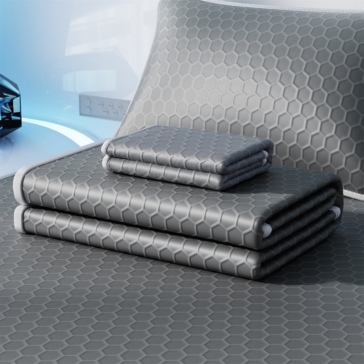 91家纺网 家纺一手货源 找家纺 好福居 2026新款蜂窝科技凉感席-床笠款 蜂窝款-深灰床笠款