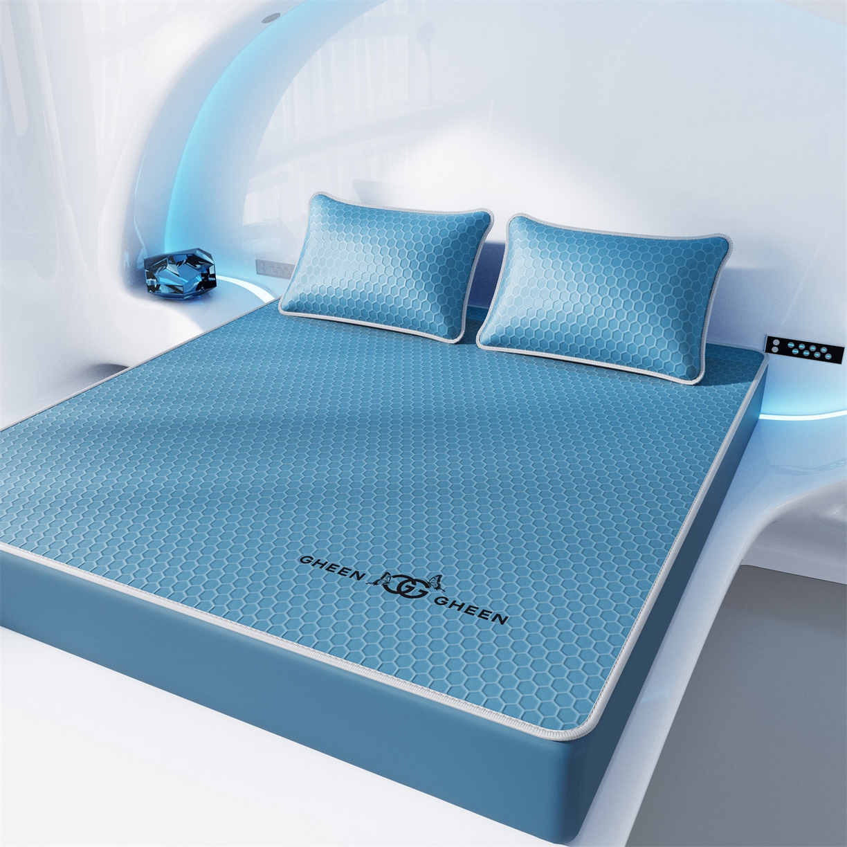 91家纺网 家纺一手货源 找家纺 好福居 2026新款蜂窝科技凉感席-床笠款 蜂窝款-深蓝床笠款