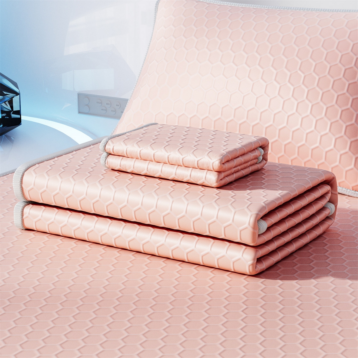 91家纺网 家纺一手货源 找家纺 好福居 2026新款蜂窝科技凉感席-床笠款 蜂窝款-玉色床笠款