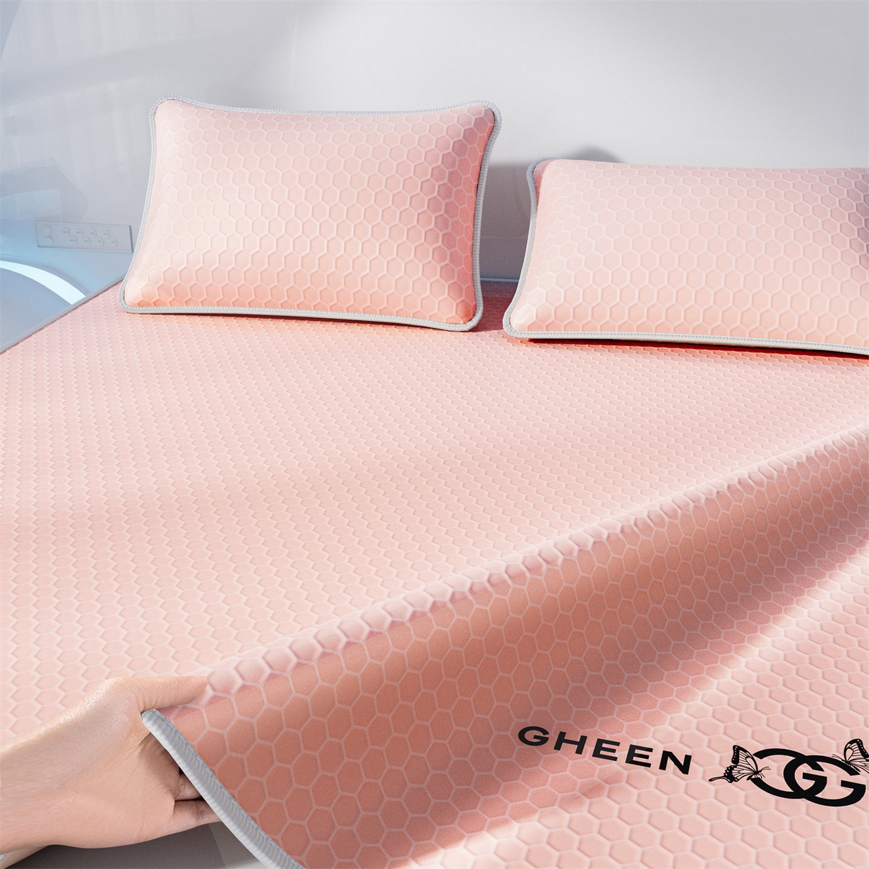 91家纺网 家纺一手货源 找家纺 好福居 2026新款蜂窝科技凉感席-床笠款 蜂窝款-玉色床笠款