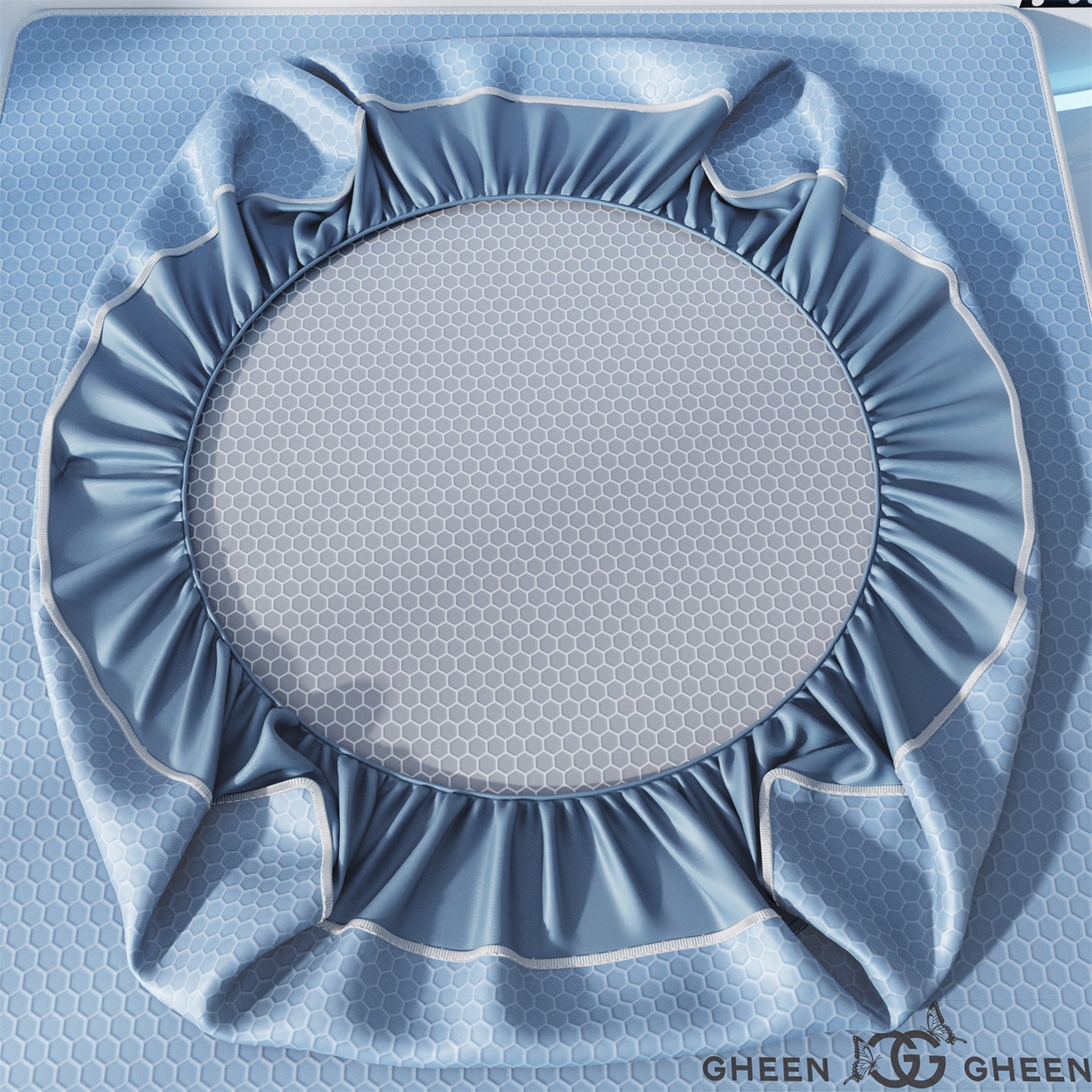 91家纺网 家纺一手货源 找家纺 好福居 2026新款蜂窝科技凉感席-床笠款 蜂窝款-浅蓝床笠款