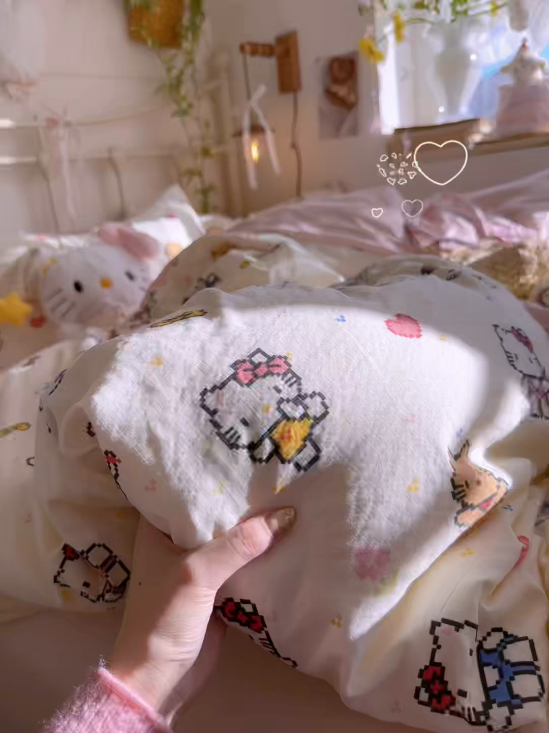 91家纺网 家纺一手货源 找家纺 优选良品 2026新款小清新直播热卖款云感双层纱木棉四件套系列（小红书热款推荐） 可爱喵