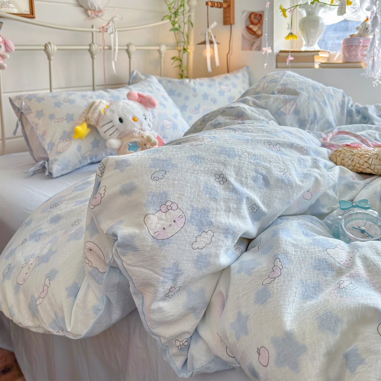 91家纺网 家纺一手货源 找家纺 优选良品 2026新款小清新直播热卖款云感双层纱木棉四件套系列（小红书热款推荐） 爱心喵