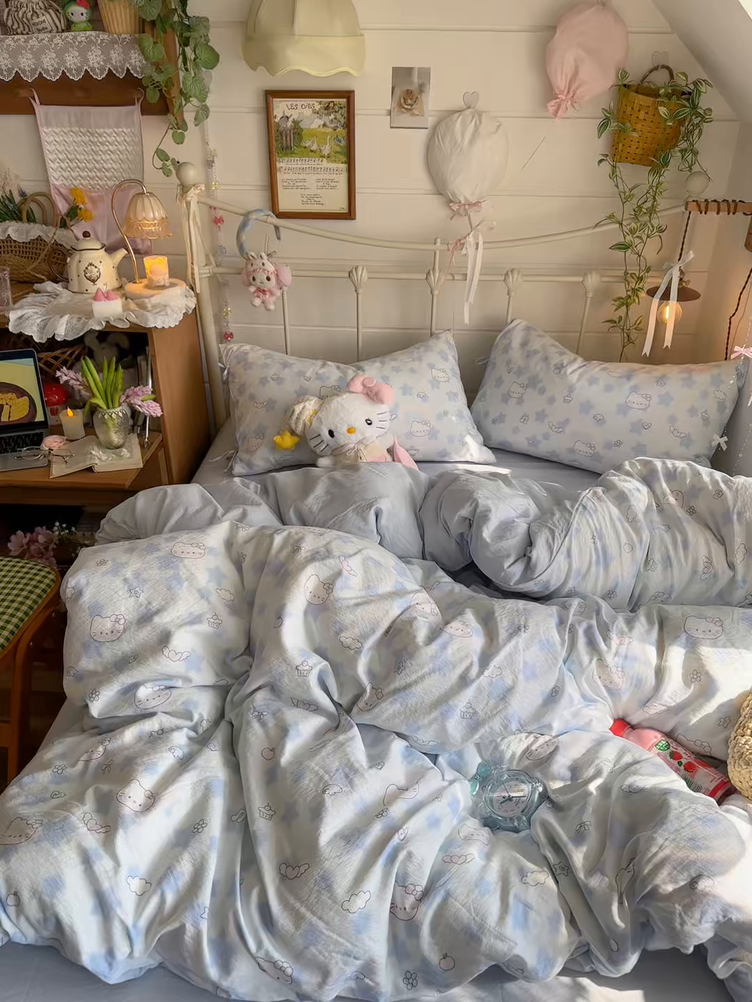 91家纺网 家纺一手货源 找家纺 优选良品 2026新款小清新直播热卖款云感双层纱木棉四件套系列（小红书热款推荐） 爱心喵