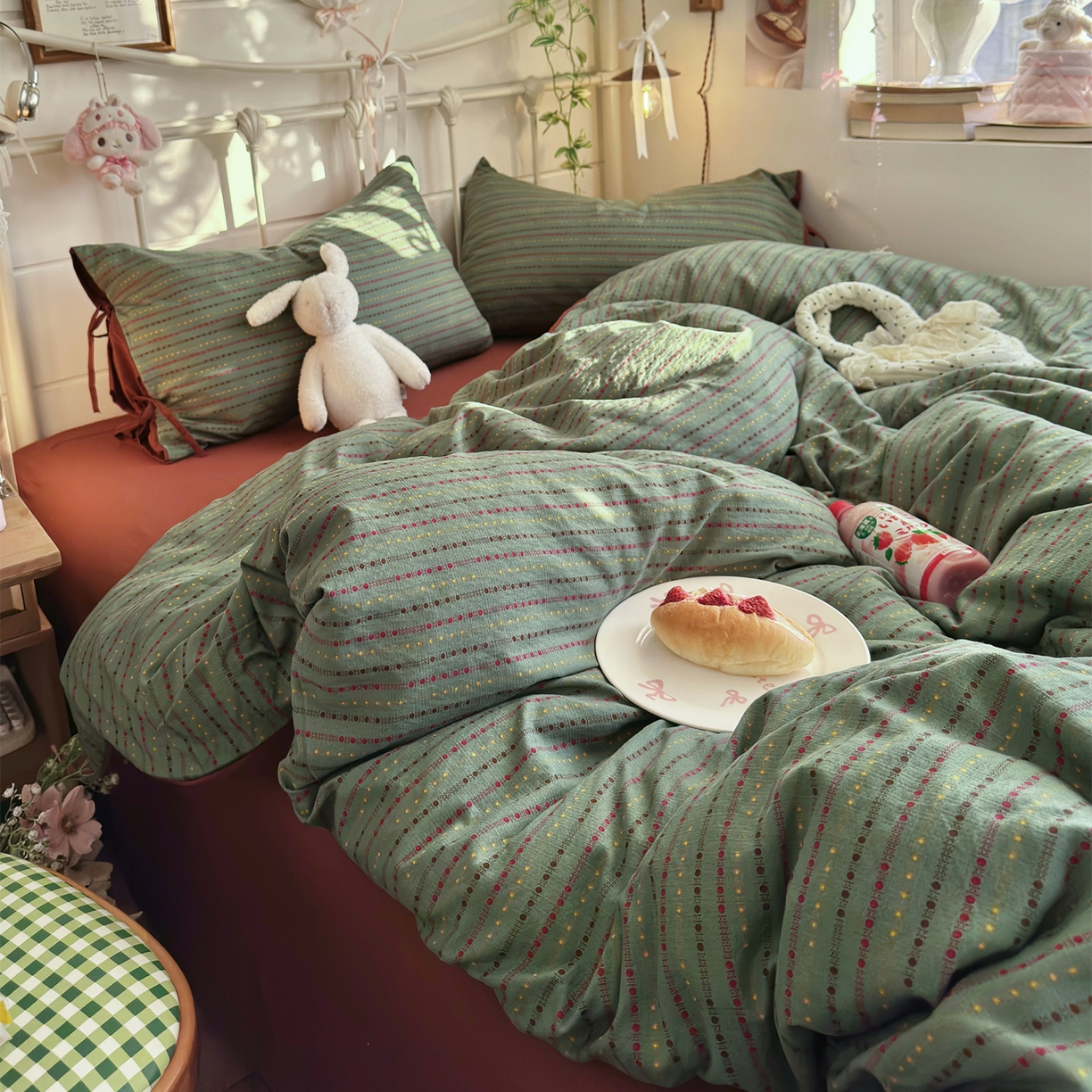 91家纺网 家纺一手货源 找家纺 优选良品 2026新款小清新直播热卖款云感双层纱木棉四件套系列（小红书热款推荐） 费尔岛