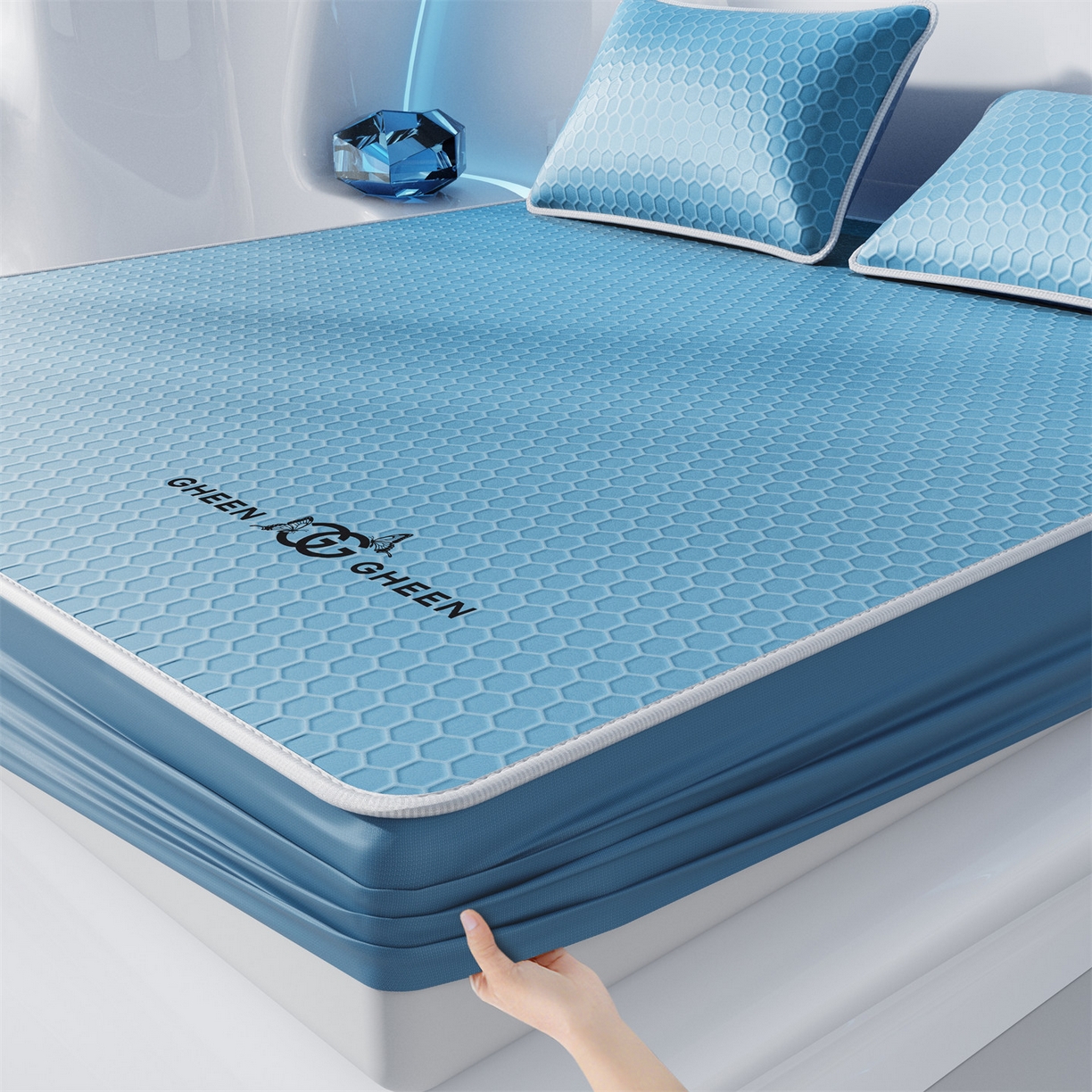 好福居 2026新款蜂窝科技凉感席-床笠款 蜂窝款-深蓝床笠款