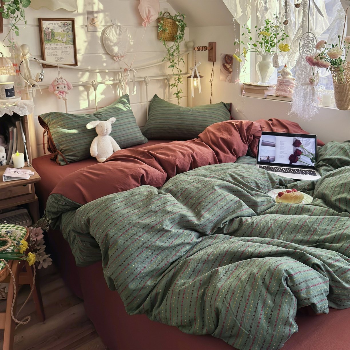 91家纺网 家纺一手货源 找家纺 优选良品 2026新款小清新直播热卖款云感双层纱木棉四件套系列（小红书热款推荐） 费尔岛