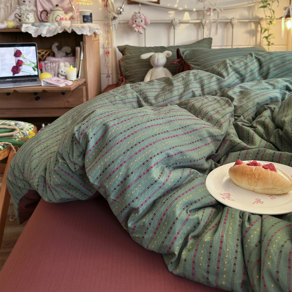 91家纺网 家纺一手货源 找家纺 优选良品 2026新款小清新直播热卖款云感双层纱木棉四件套系列（小红书热款推荐） 费尔岛