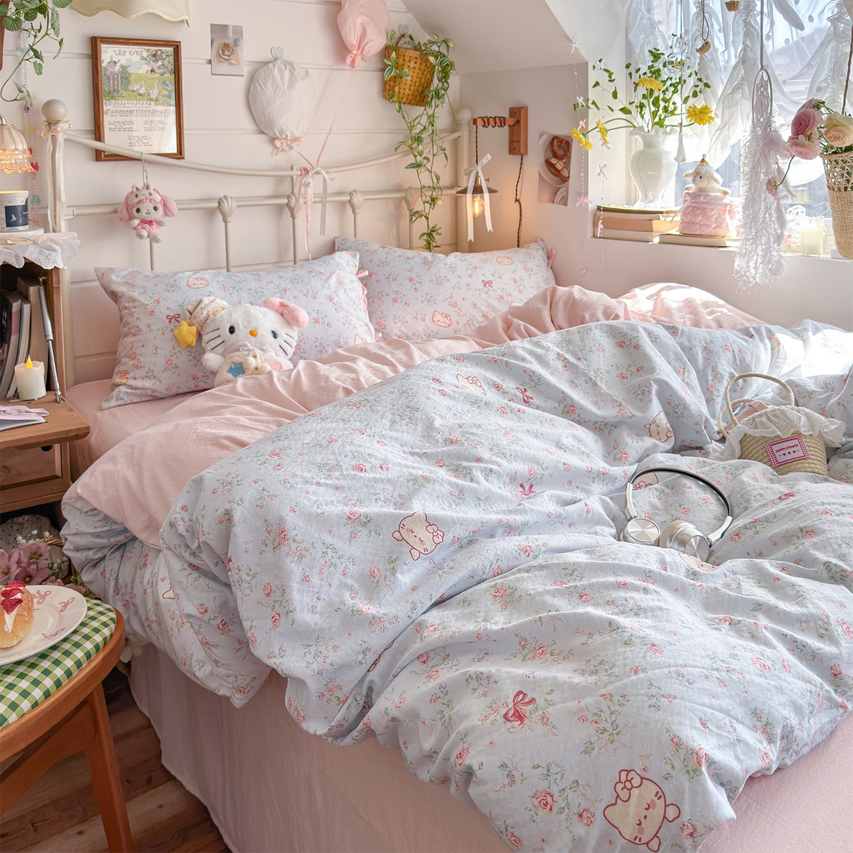 91家纺网 家纺一手货源 找家纺 优选良品 2026新款小清新直播热卖款云感双层纱木棉四件套系列（小红书热款推荐） 花甜喵