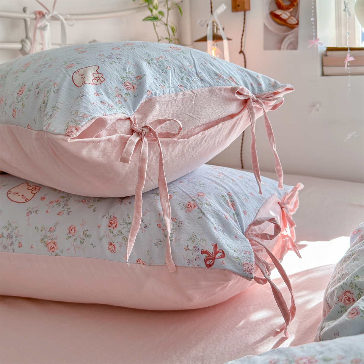 91家纺网 家纺一手货源 找家纺 优选良品 2026新款小清新直播热卖款云感双层纱木棉四件套系列（小红书热款推荐） 花甜喵