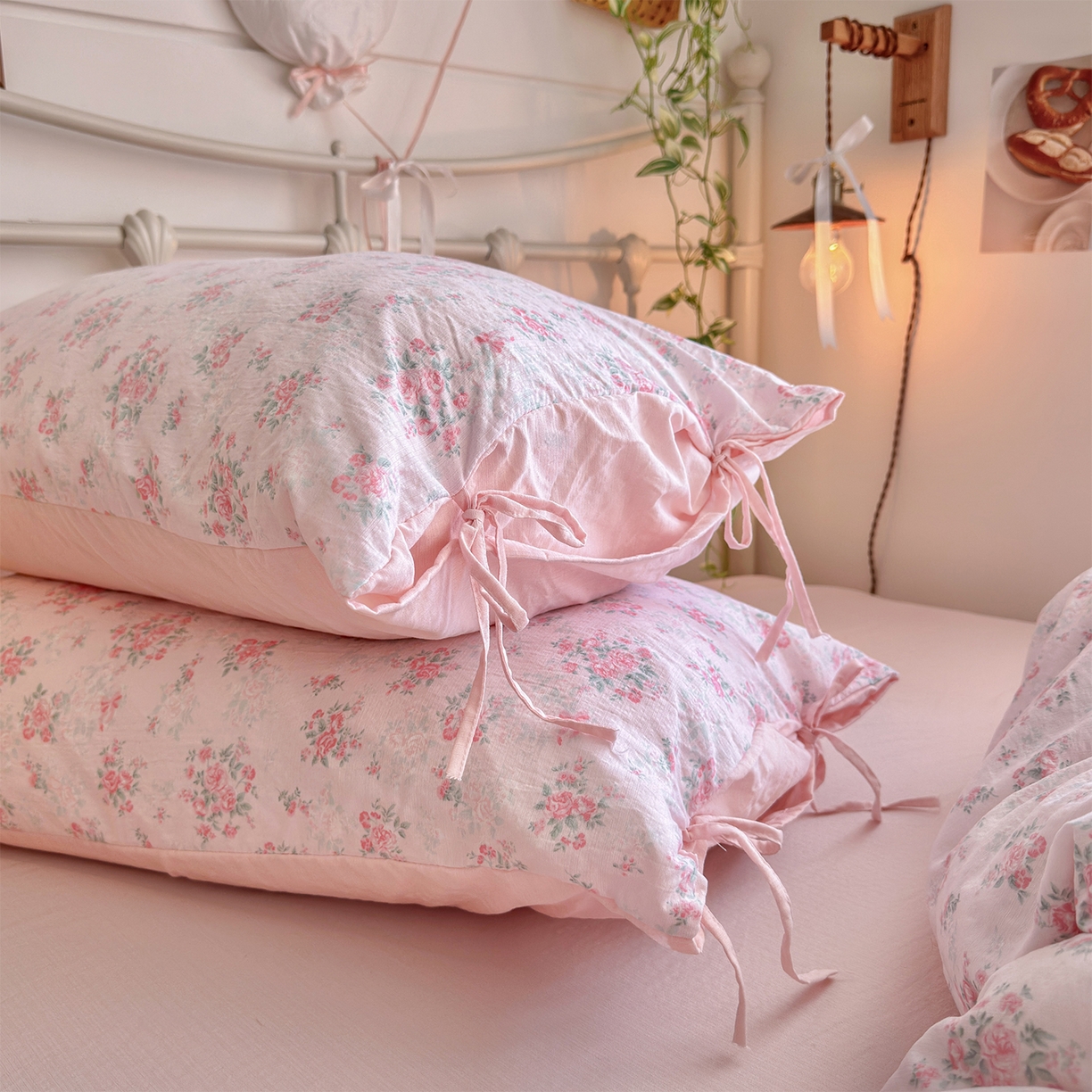 91家纺网 家纺一手货源 找家纺 优选良品 2026新款小清新直播热卖款云感双层纱木棉四件套系列（小红书热款推荐） 花漾