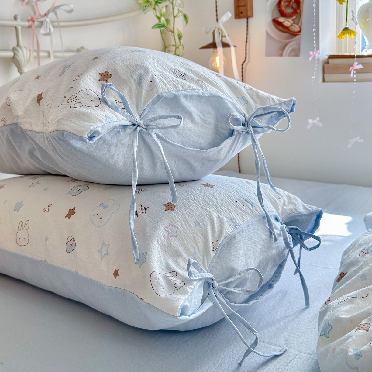 91家纺网 家纺一手货源 找家纺 优选良品 2026新款小清新直播热卖款云感双层纱木棉四件套系列（小红书热款推荐） 花屿轻梦