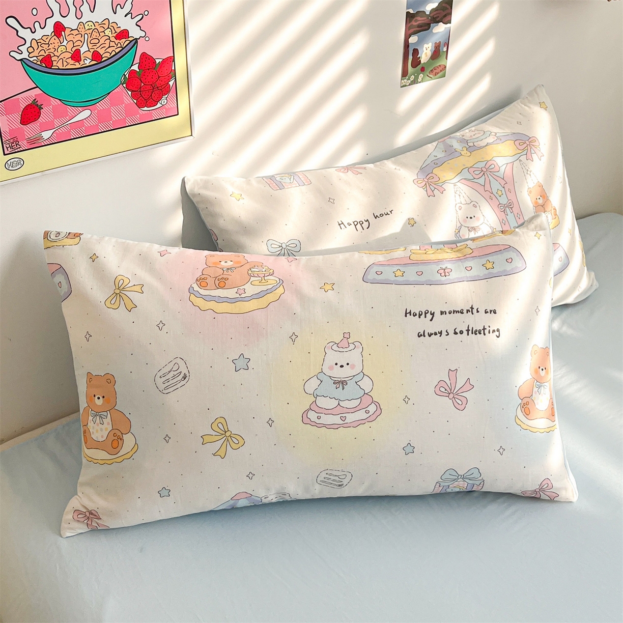 91家纺网 家纺一手货源 找家纺 盛秋家纺 2026新款A类水洗棉豆豆夏被系列 小熊时光+天空蓝