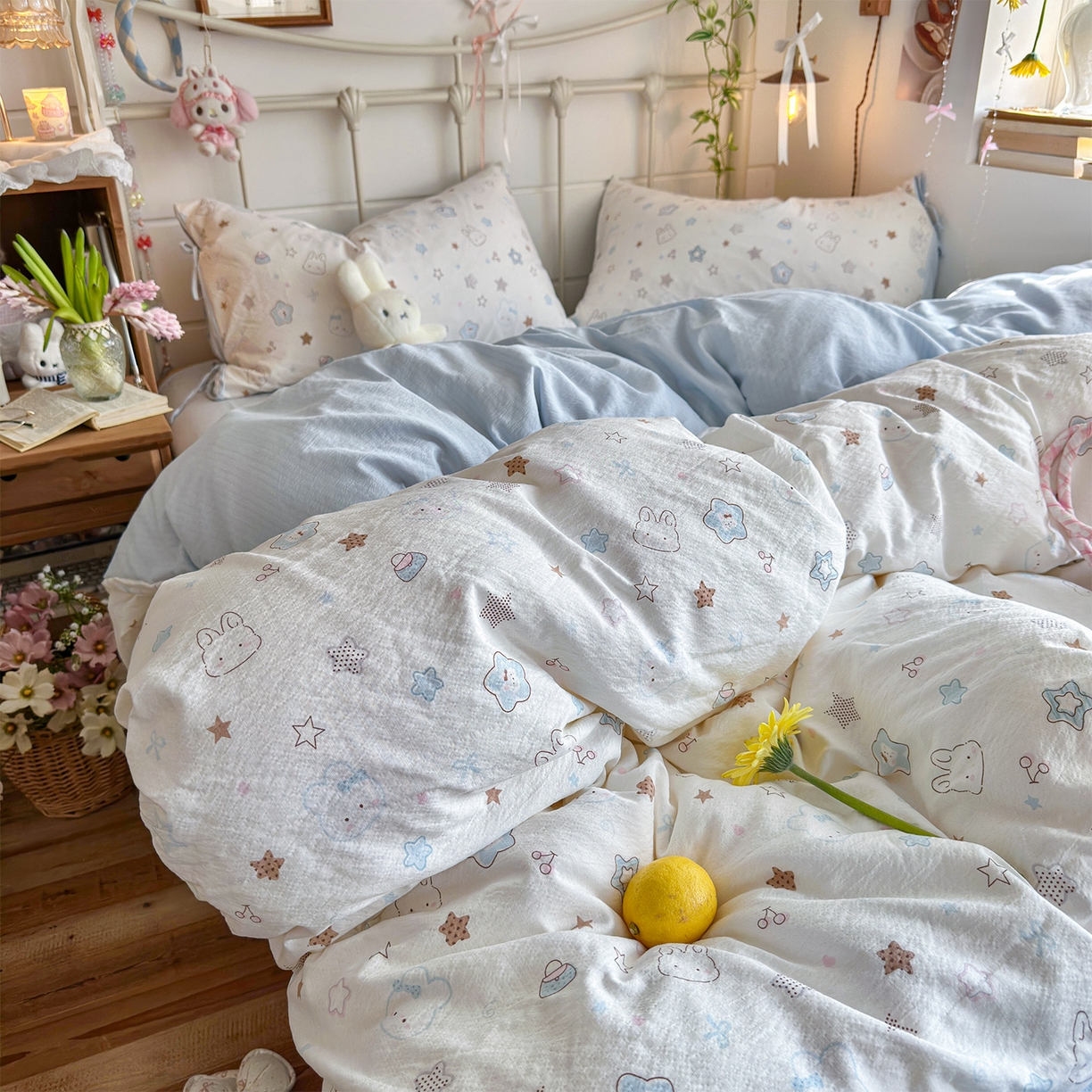 91家纺网 家纺一手货源 找家纺 优选良品 2026新款小清新直播热卖款云感双层纱木棉四件套系列（小红书热款推荐） 花屿轻梦