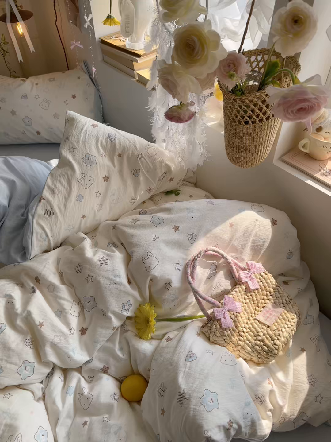 91家纺网 家纺一手货源 找家纺 优选良品 2026新款小清新直播热卖款云感双层纱木棉四件套系列（小红书热款推荐） 花屿轻梦