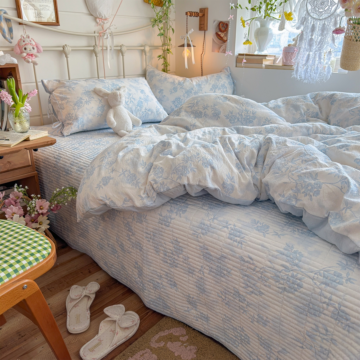 91家纺网 家纺一手货源 找家纺 （总）优选 2026新款小清新直播热卖款云感双层纱木棉床盖四件套系列