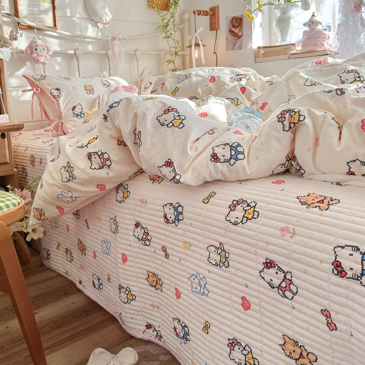 91家纺网 家纺一手货源 找家纺 （总）优选 2026新款小清新直播热卖款云感双层纱木棉床盖四件套系列