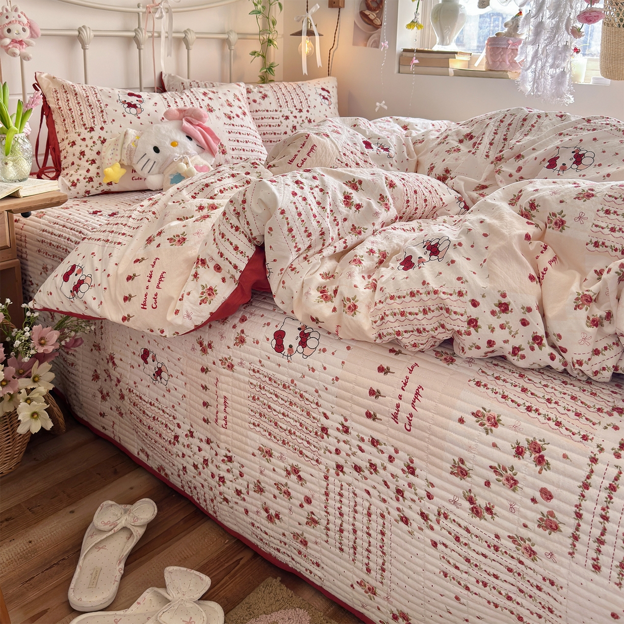 91家纺网 家纺一手货源 找家纺 （总）优选 2026新款小清新直播热卖款云感双层纱木棉床盖四件套系列