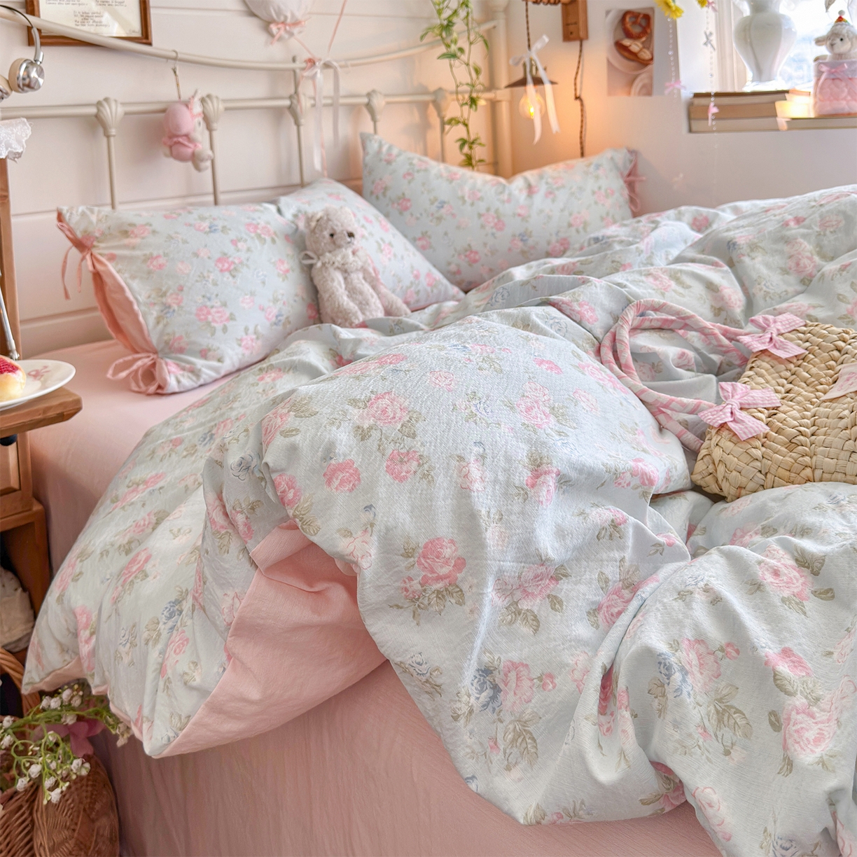 91家纺网 家纺一手货源 找家纺 优选良品 2026新款小清新直播热卖款云感双层纱木棉四件套系列（小红书热款推荐） 花韵