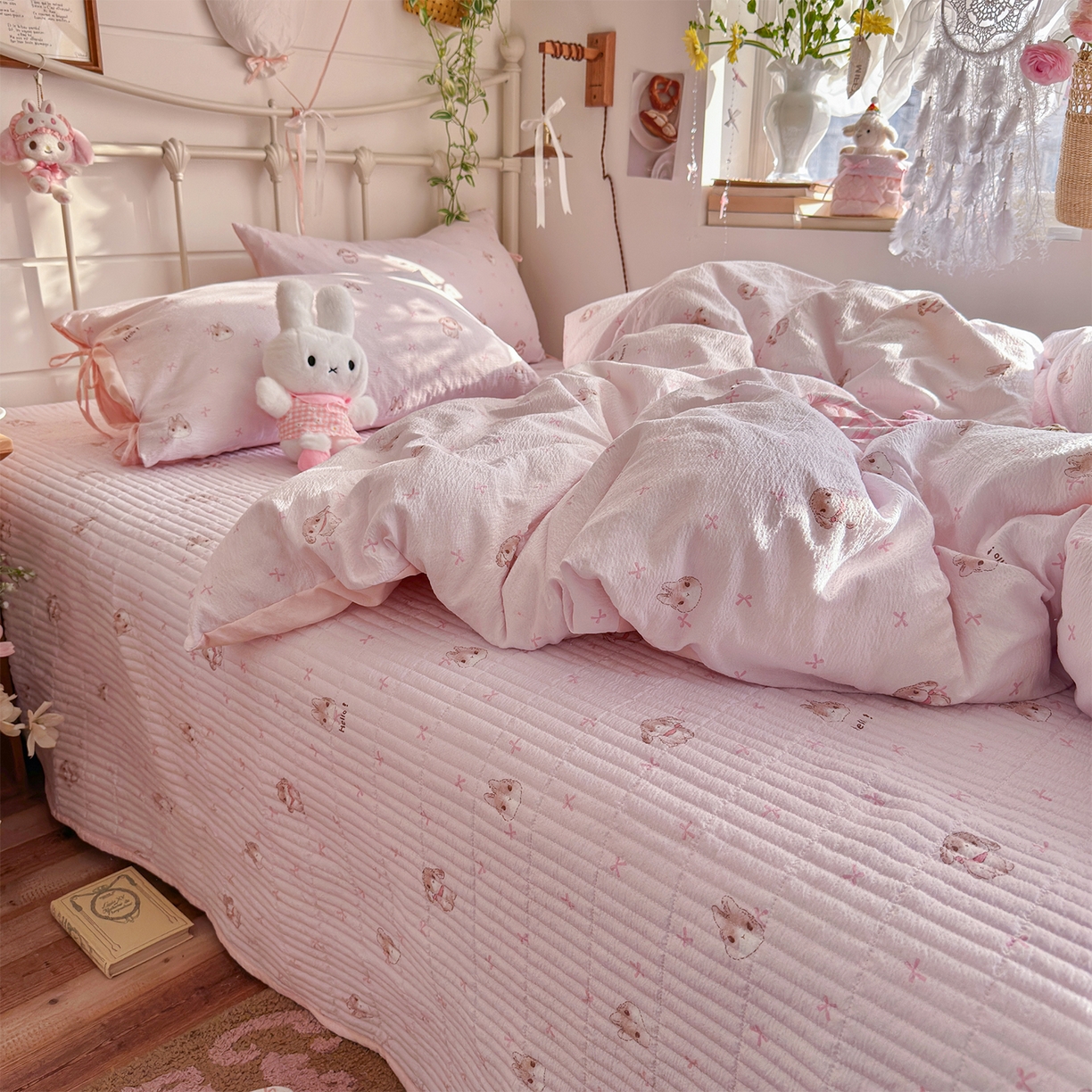 91家纺网 家纺一手货源 找家纺 （总）优选 2026新款小清新直播热卖款云感双层纱木棉床盖四件套系列