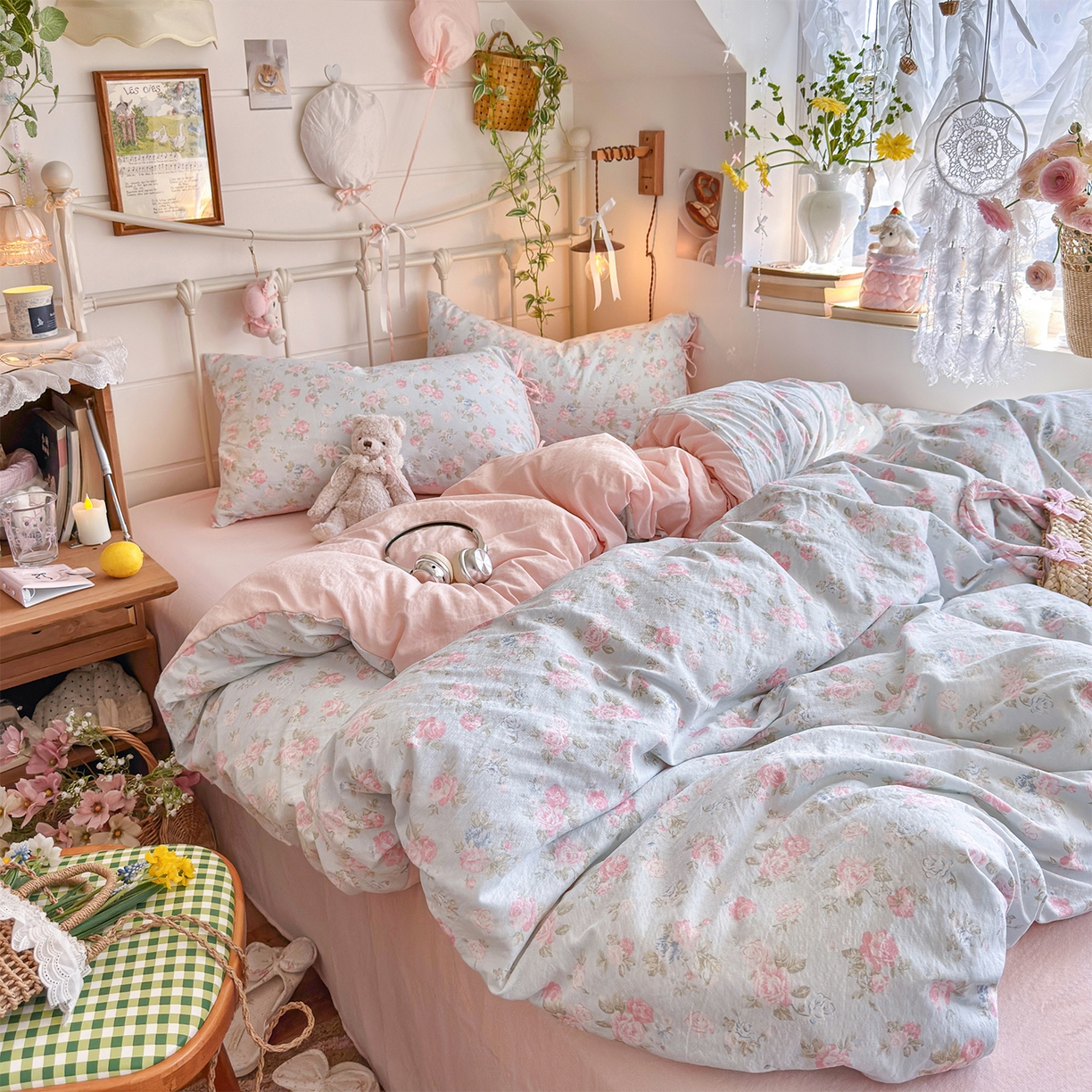 91家纺网 家纺一手货源 找家纺 优选良品 2026新款小清新直播热卖款云感双层纱木棉四件套系列（小红书热款推荐） 花韵