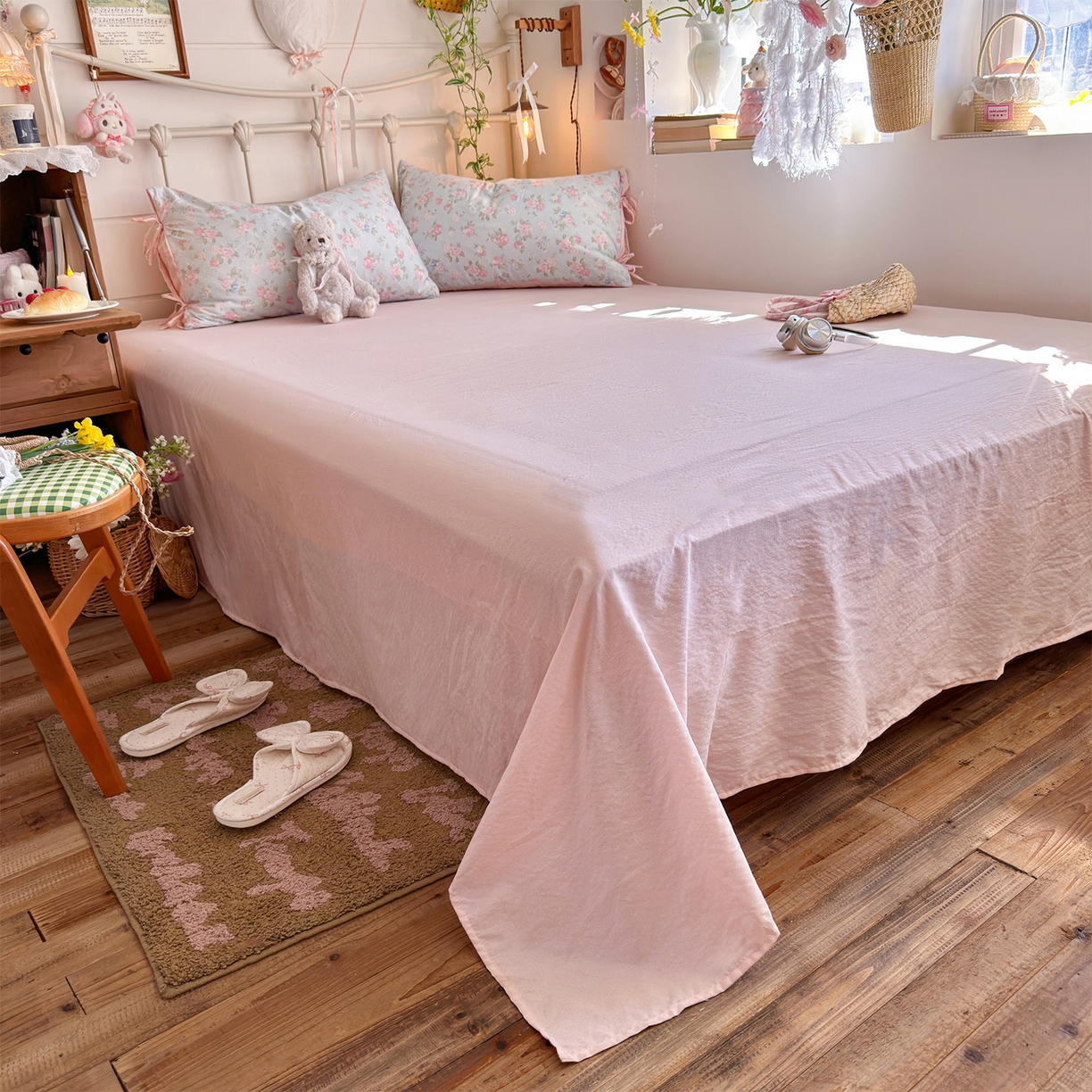 91家纺网 家纺一手货源 找家纺 优选良品 2026新款小清新直播热卖款云感双层纱木棉四件套系列（小红书热款推荐） 花韵