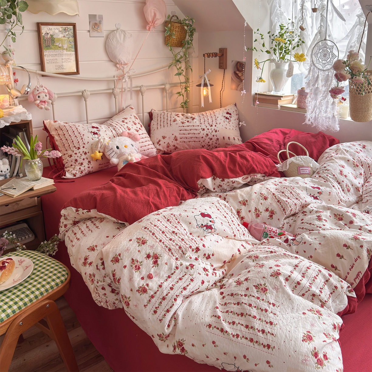 91家纺网 家纺一手货源 找家纺 优选良品 2026新款小清新直播热卖款云感双层纱木棉四件套系列（小红书热款推荐） 浪漫kt