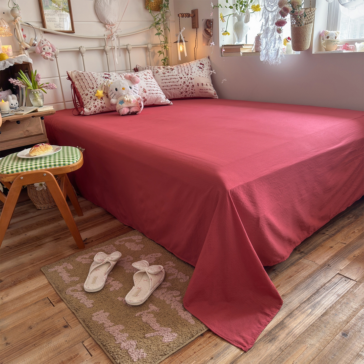 91家纺网 家纺一手货源 找家纺 优选良品 2026新款小清新直播热卖款云感双层纱木棉四件套系列（小红书热款推荐） 浪漫kt