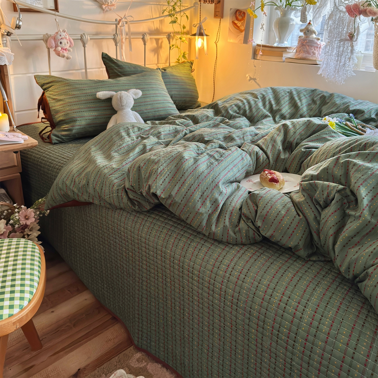 优选 2026新款小清新直播热卖款云感双层纱木棉床盖四件套系列 费尔岛